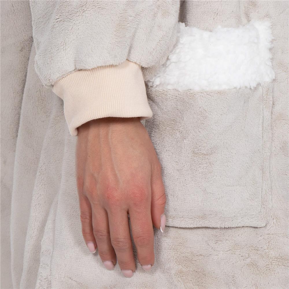 Hanorac tip patura oversize din fleece moale, cu gluga si buzunar mare, gri