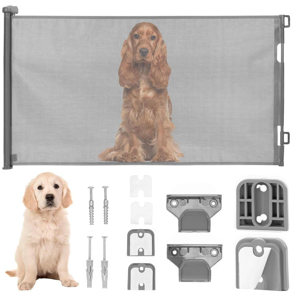 Poarta de siguranta retractabila si extensibila, pentru copii sau animale de companie, 162x86 cm, gri