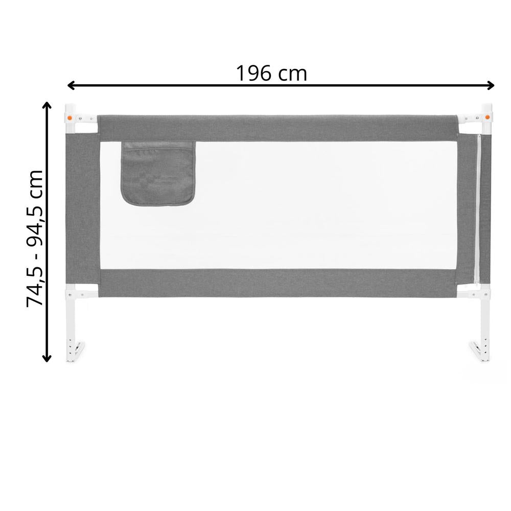 Bariera de siguranta pentru pat, protectie copii, 196 cm, reglabila pe inaltime 75-95 cm, gri