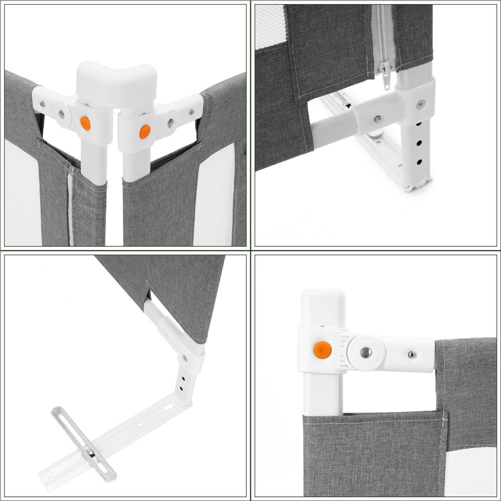 Bariera de siguranta pentru pat, protectie copii, 158 cm, reglabila pe inaltime 75-95 cm, gri