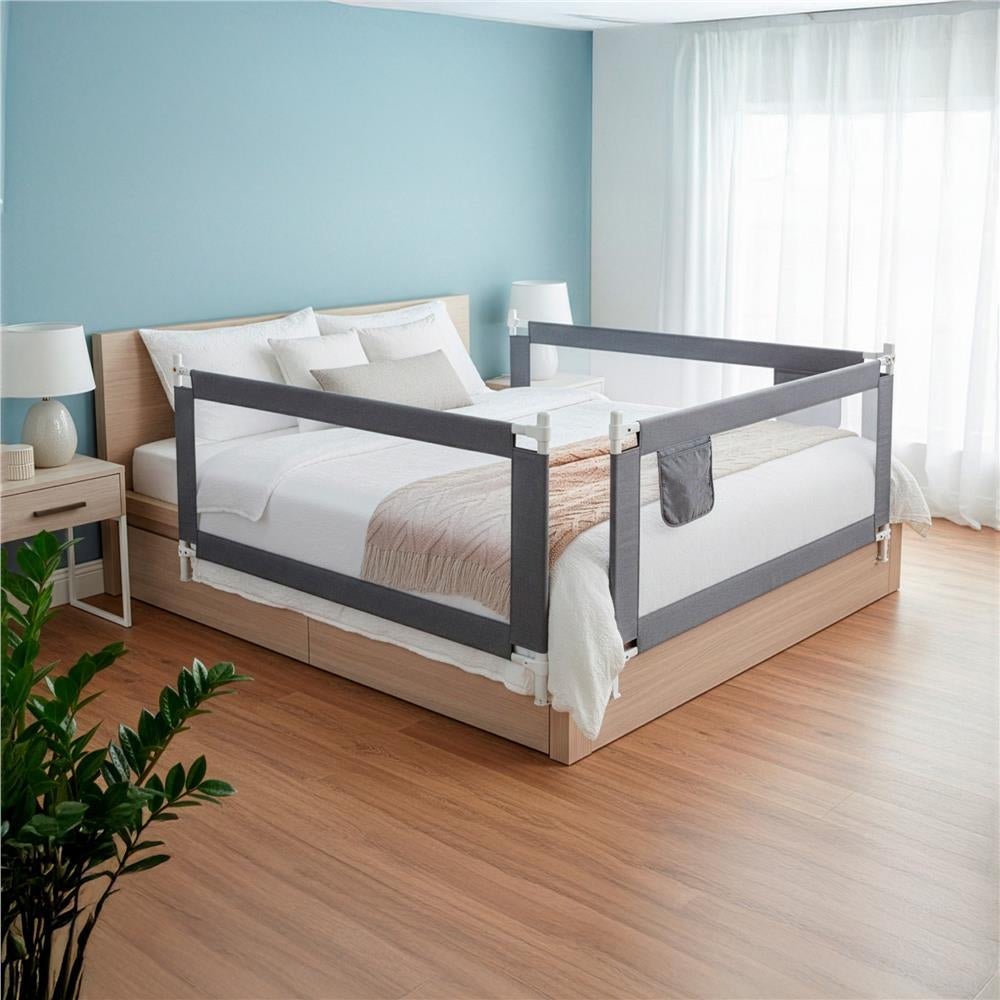 Bariera de siguranta pentru pat, protectie copii, 158 cm, reglabila pe inaltime 75-95 cm, gri