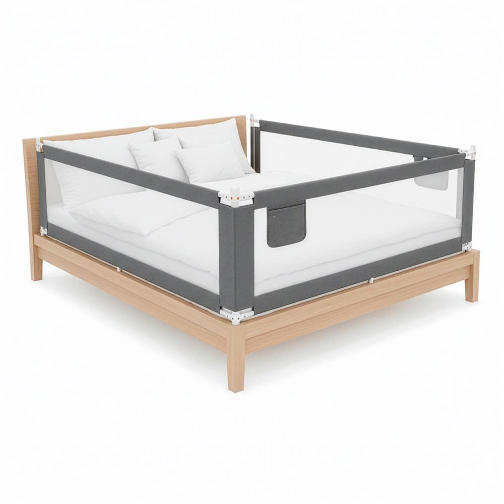 Bariera de siguranta pentru pat, protectie copii, 158 cm, reglabila pe inaltime 75-95 cm, gri