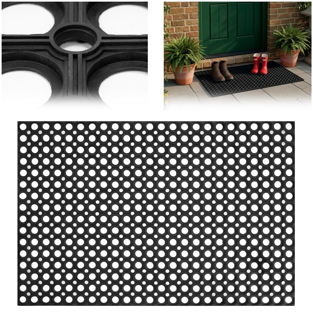 Covor de cauciuc perforat pentru intrare, PVC antiderapant, 60x90 cm, negru