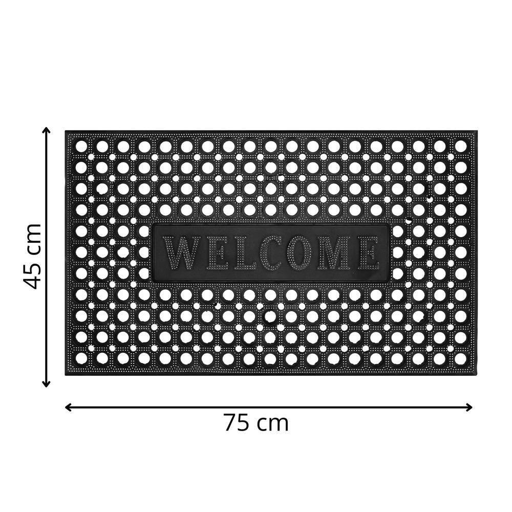 Covor de cauciuc perforat pentru intrare, PVC antiderapant, Welcome, 45x75 cm, negru