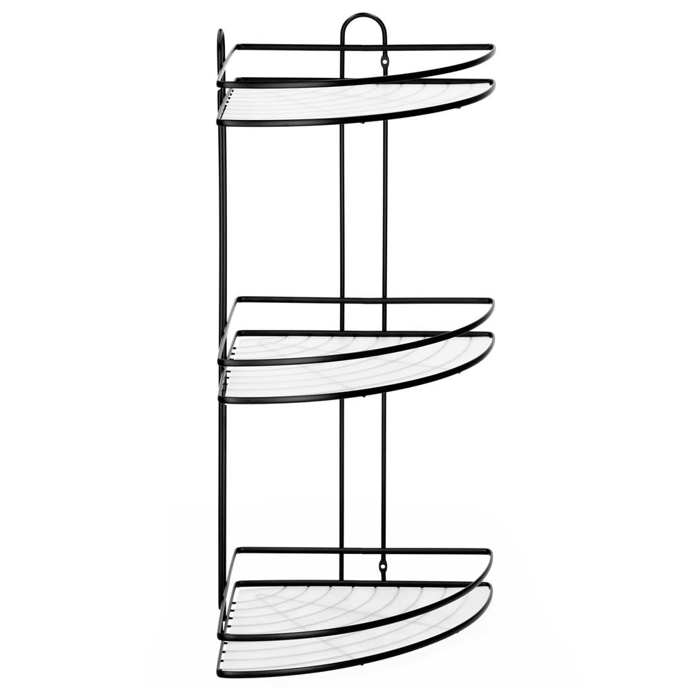 Etajera de colt pentru dus, cu 3 polite, montaj pe perete, inox, 25x25x59 cm, negru