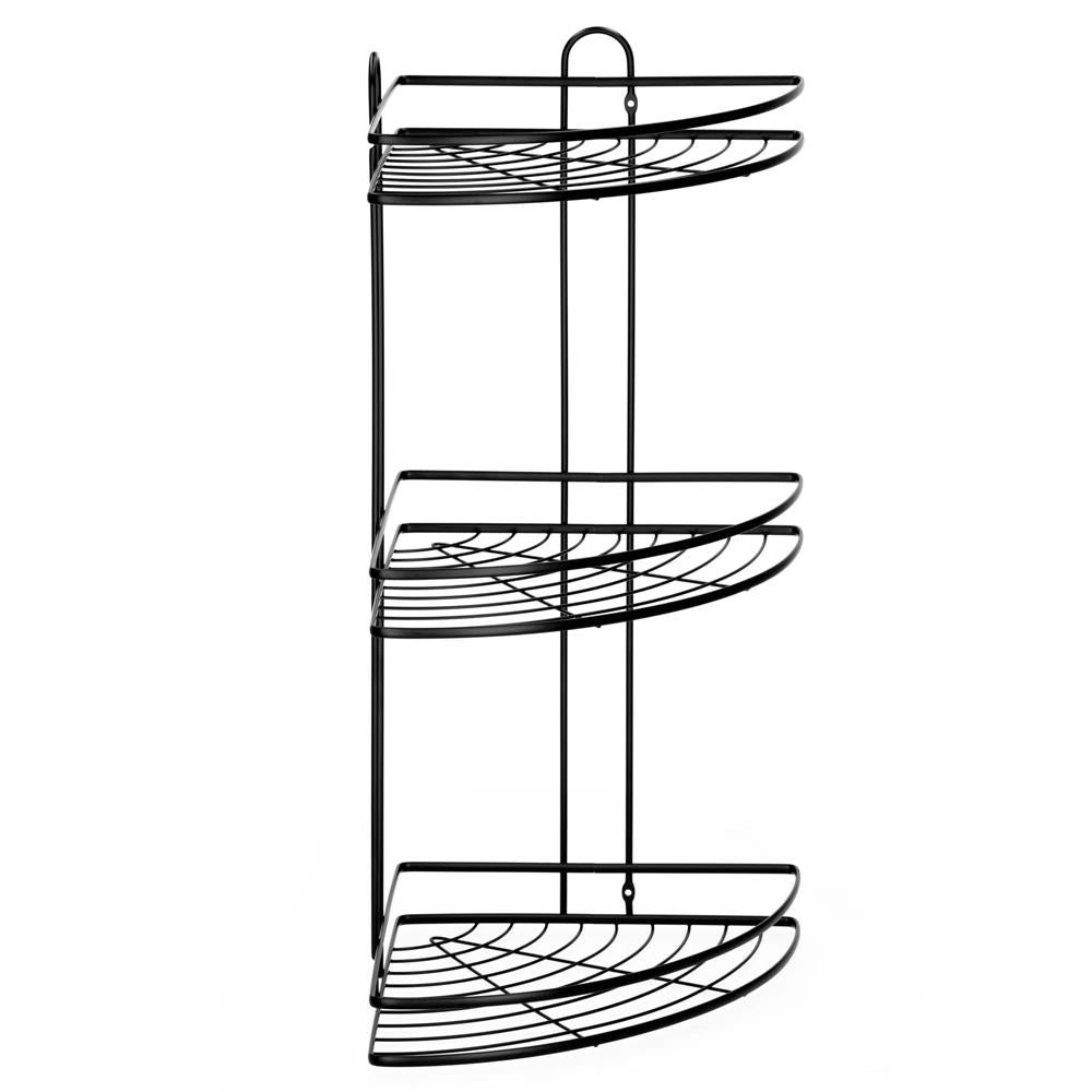 Etajera de colt pentru dus, cu 3 polite, montaj pe perete, inox, 25x25x59 cm, negru