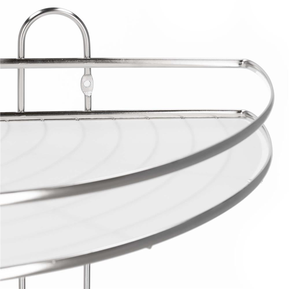 Etajera de colt pentru dus, cu 3 polite, montaj pe perete, inox, 25x25x59 cm, argintiu