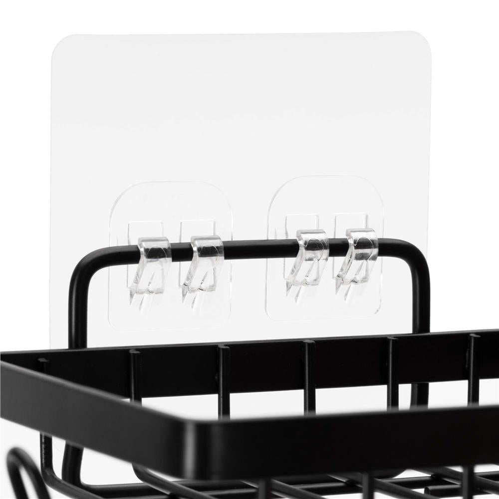 Set 5 polite metalice pentru dus cu montaj autoadeziv, inox, negru mat
