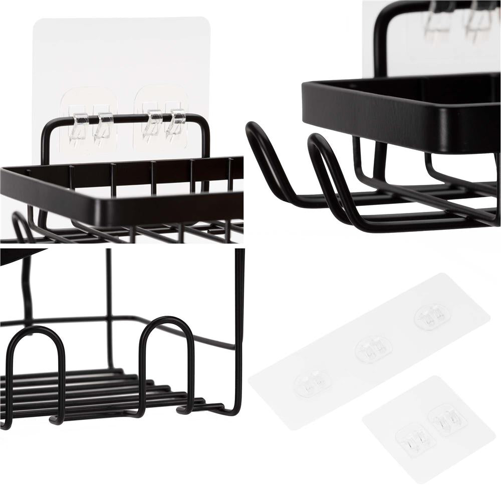 Set 5 polite metalice pentru dus cu montaj autoadeziv, inox, negru mat
