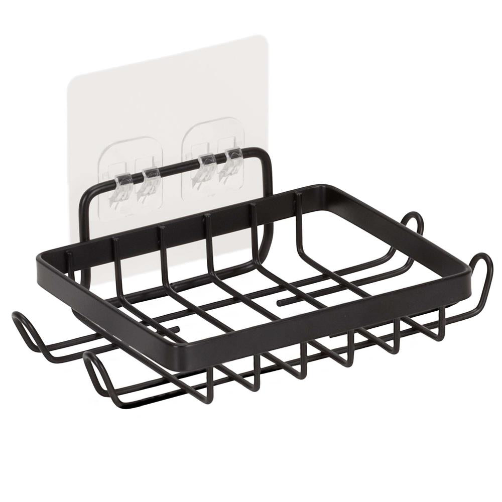 Set 5 polite metalice pentru dus cu montaj autoadeziv, inox, negru mat