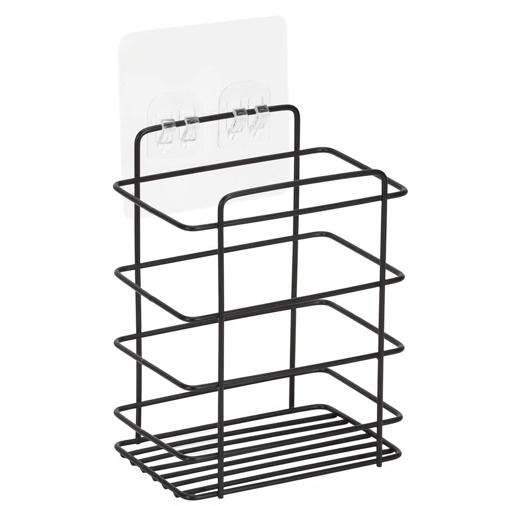 Set 5 polite metalice pentru dus cu montaj autoadeziv, inox, negru mat