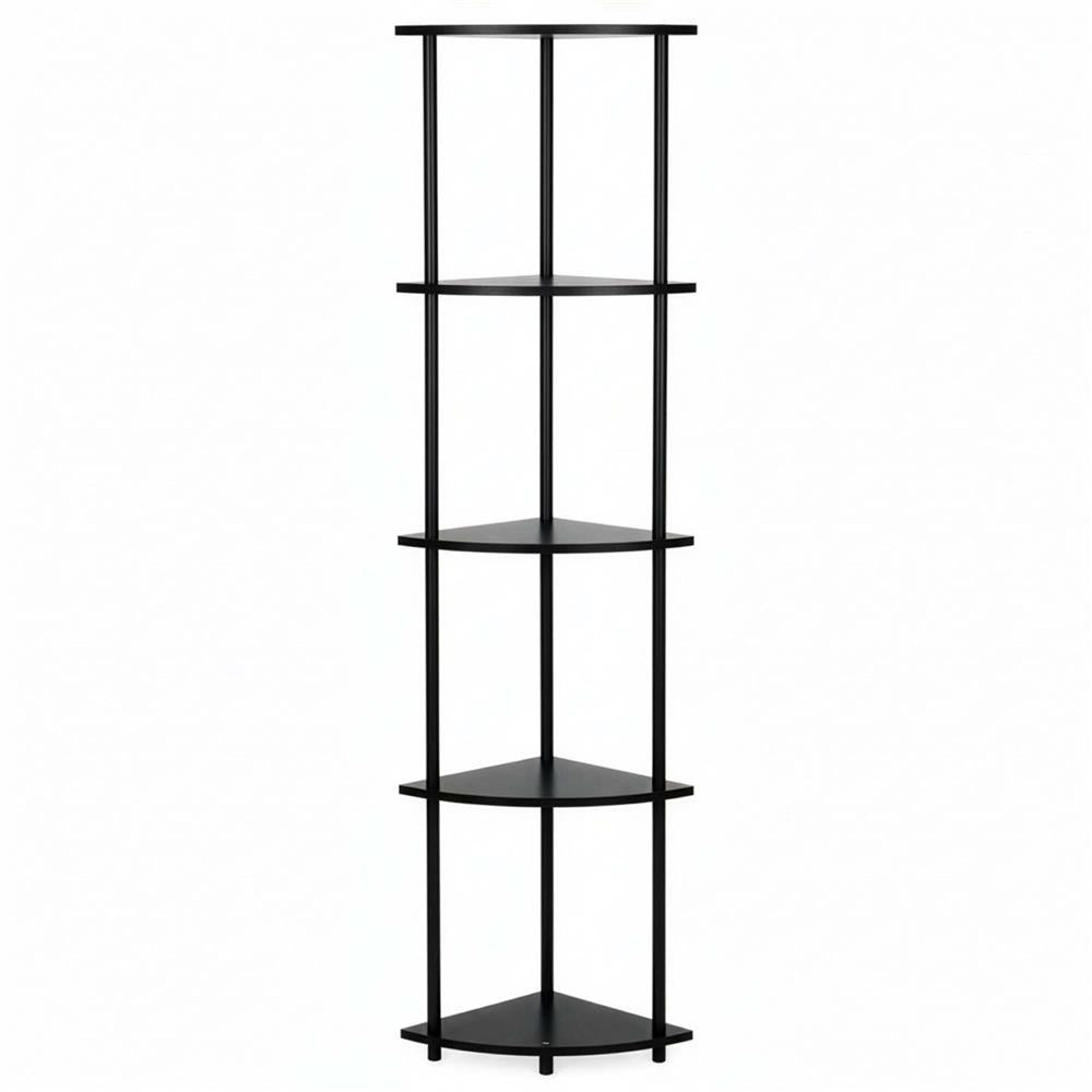 Raft de colt cu 5 polite, MDF, cadru metalic, 148x30x30 cm, negru