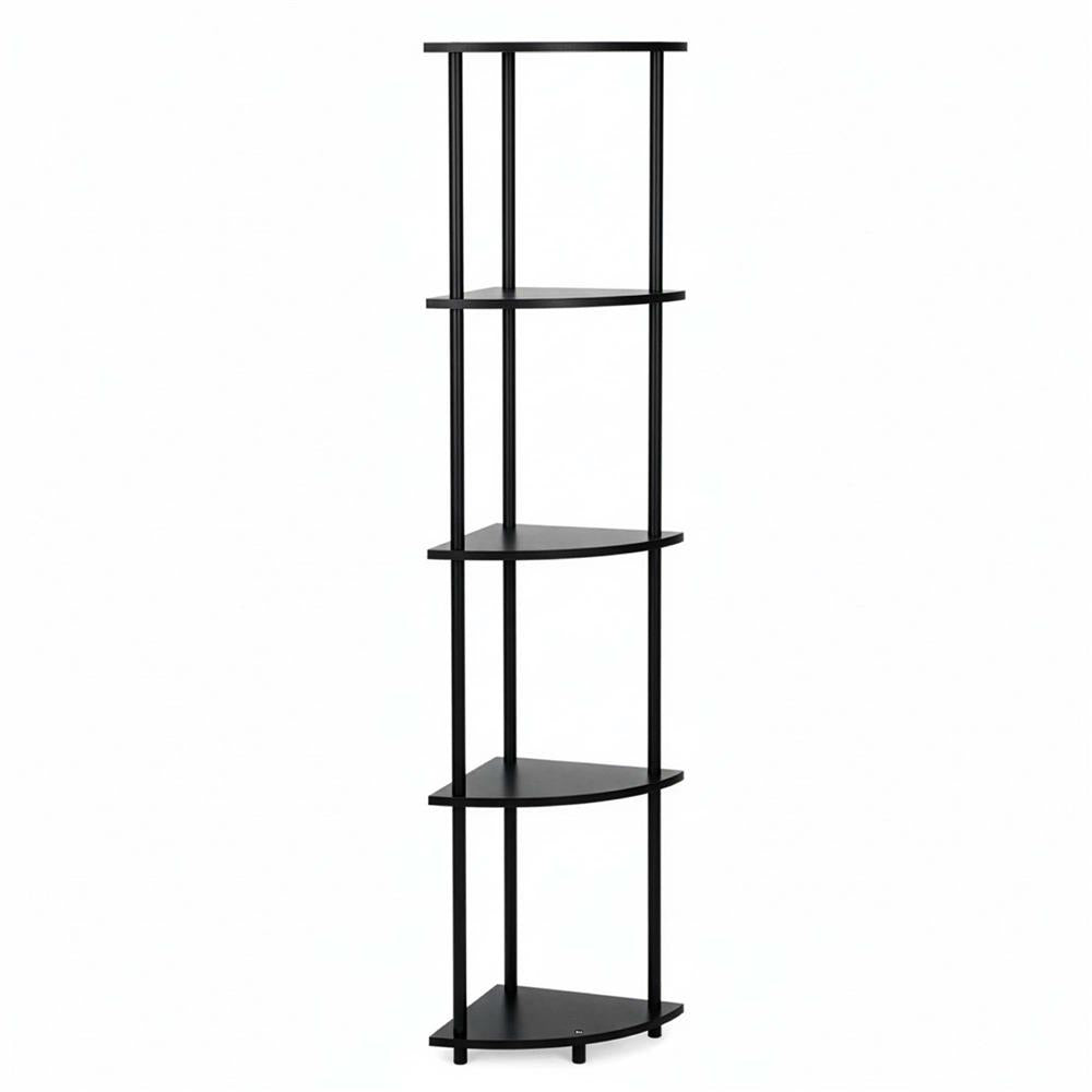Raft de colt cu 5 polite, MDF, cadru metalic, 148x30x30 cm, negru