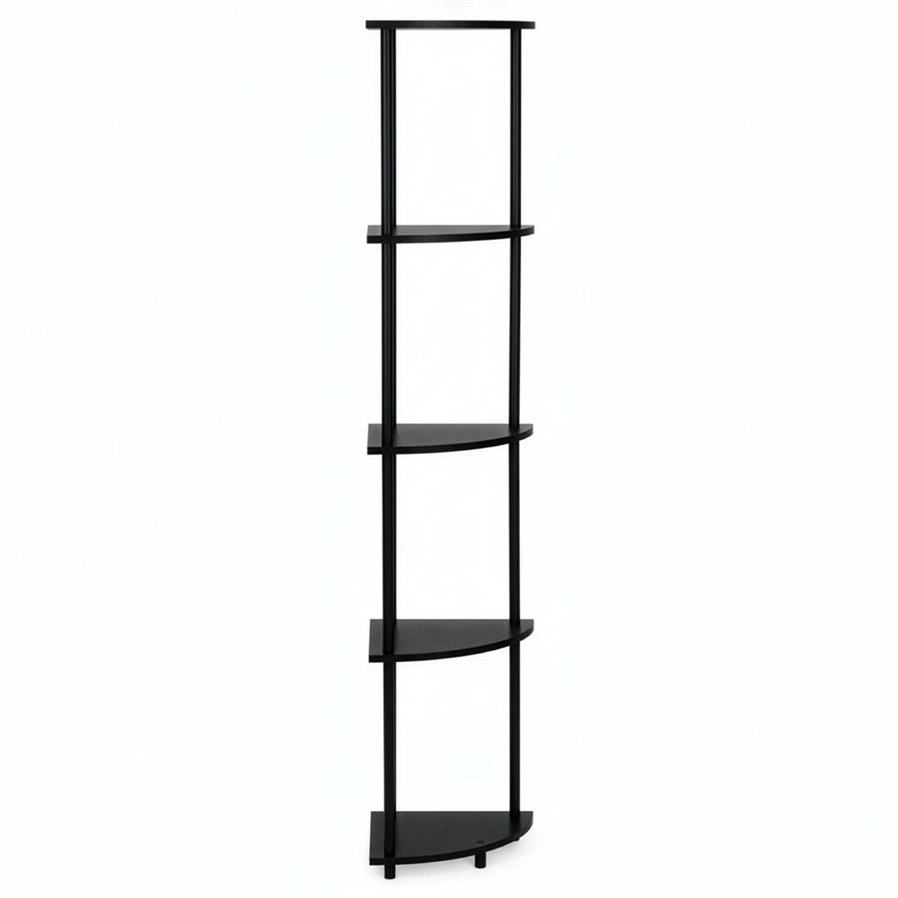 Raft de colt cu 5 polite, MDF, cadru metalic, 148x30x30 cm, negru