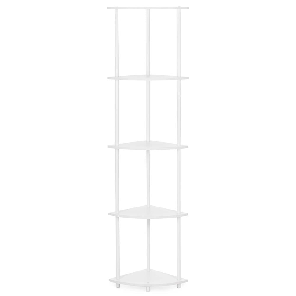 Raft de colt cu 5 polite, MDF, cadru metalic, 148x30x30 cm, alb