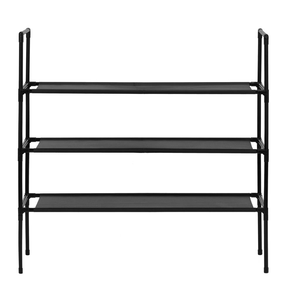 Raft pantofi cu 3 polite, structura metalica si rafturi textile, 72x28x70 cm, negru