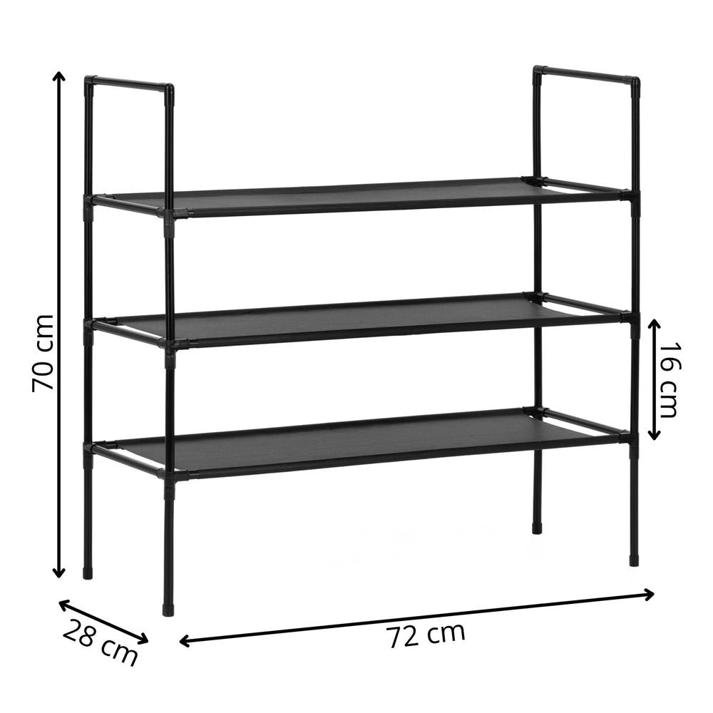 Raft pantofi cu 3 polite, structura metalica si rafturi textile, 72x28x70 cm, negru
