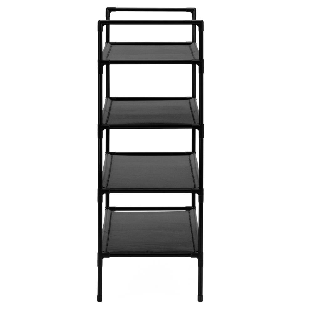 Raft pantofi cu 4 polite, structura metalica si rafturi textile, 72x28x75 cm, negru