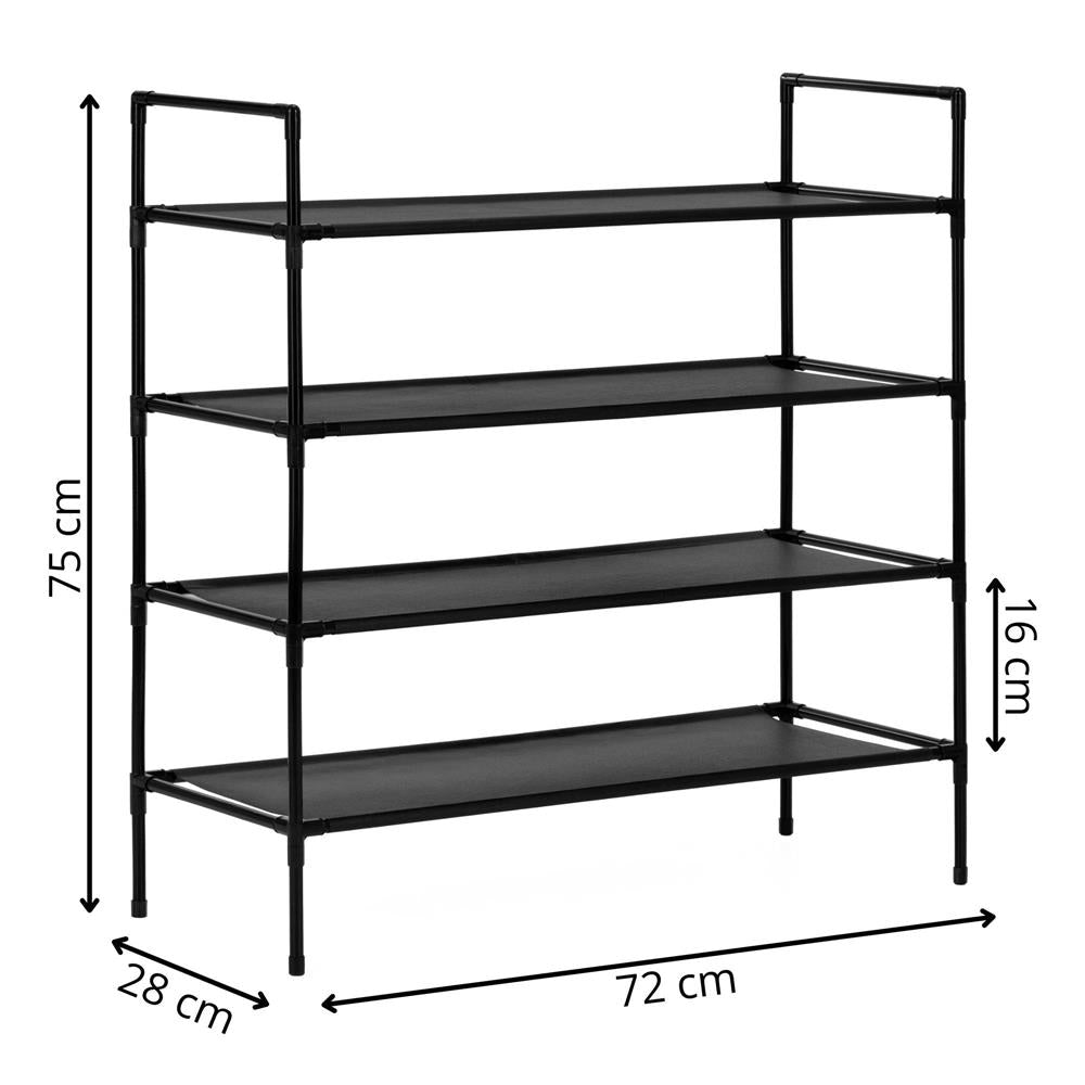 Raft pantofi cu 4 polite, structura metalica si rafturi textile, 72x28x75 cm, negru