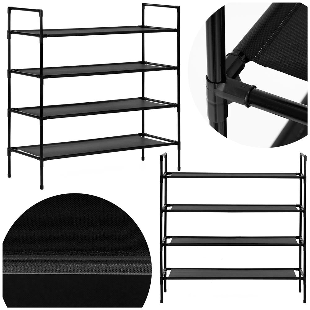 Raft pantofi cu 4 polite, structura metalica si rafturi textile, 72x28x75 cm, negru