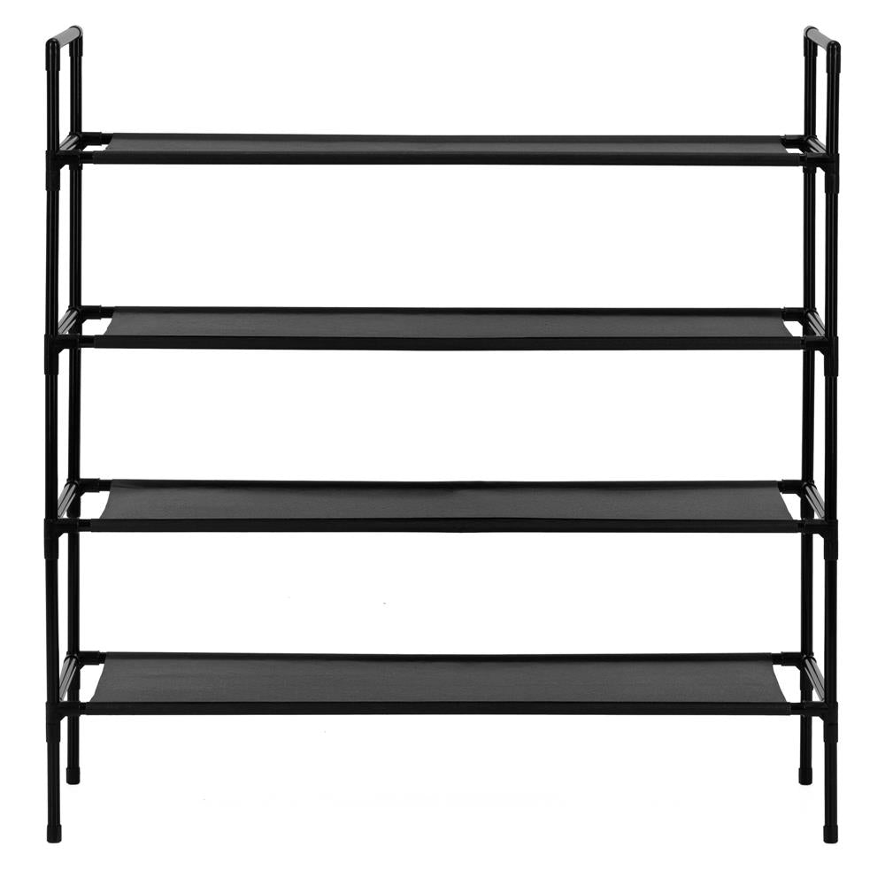 Raft pantofi cu 4 polite, structura metalica si rafturi textile, 72x28x75 cm, negru