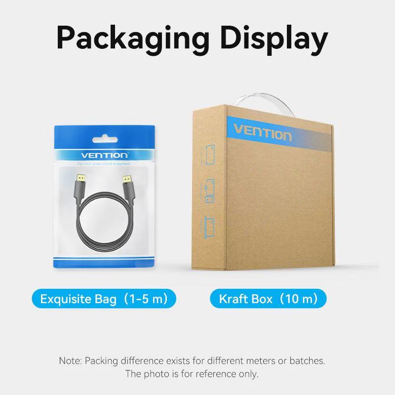 Cablu video Vention, DisplayPort(T) la DisplayPort(T), 1m, rezolutie maxima 4K la 60Hz, conectori auriti, cupru/argint, invelis PVC, negru, "HAKBF" - 6922794775763