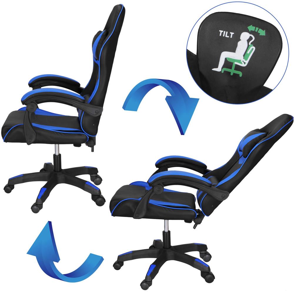 Scaun birou pentru gaming, ergonomic, suport lombar si tetiera, 114-123x55x50 cm, negru si albastru