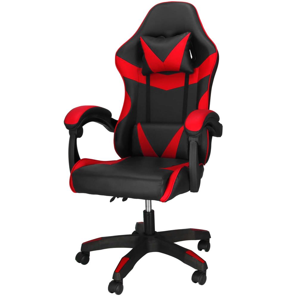 Scaun birou pentru gaming, ergonomic, suport lombar si tetiera, 114-123x55x50 cm, negru si rosu