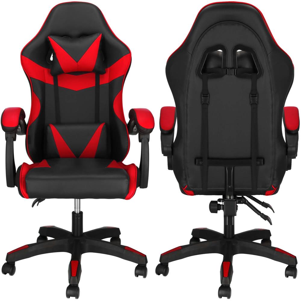 Scaun birou pentru gaming, ergonomic, suport lombar si tetiera, 114-123x55x50 cm, negru si rosu