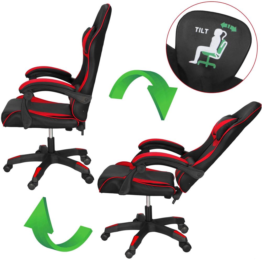 Scaun birou pentru gaming, ergonomic, suport lombar si tetiera, 114-123x55x50 cm, negru si rosu