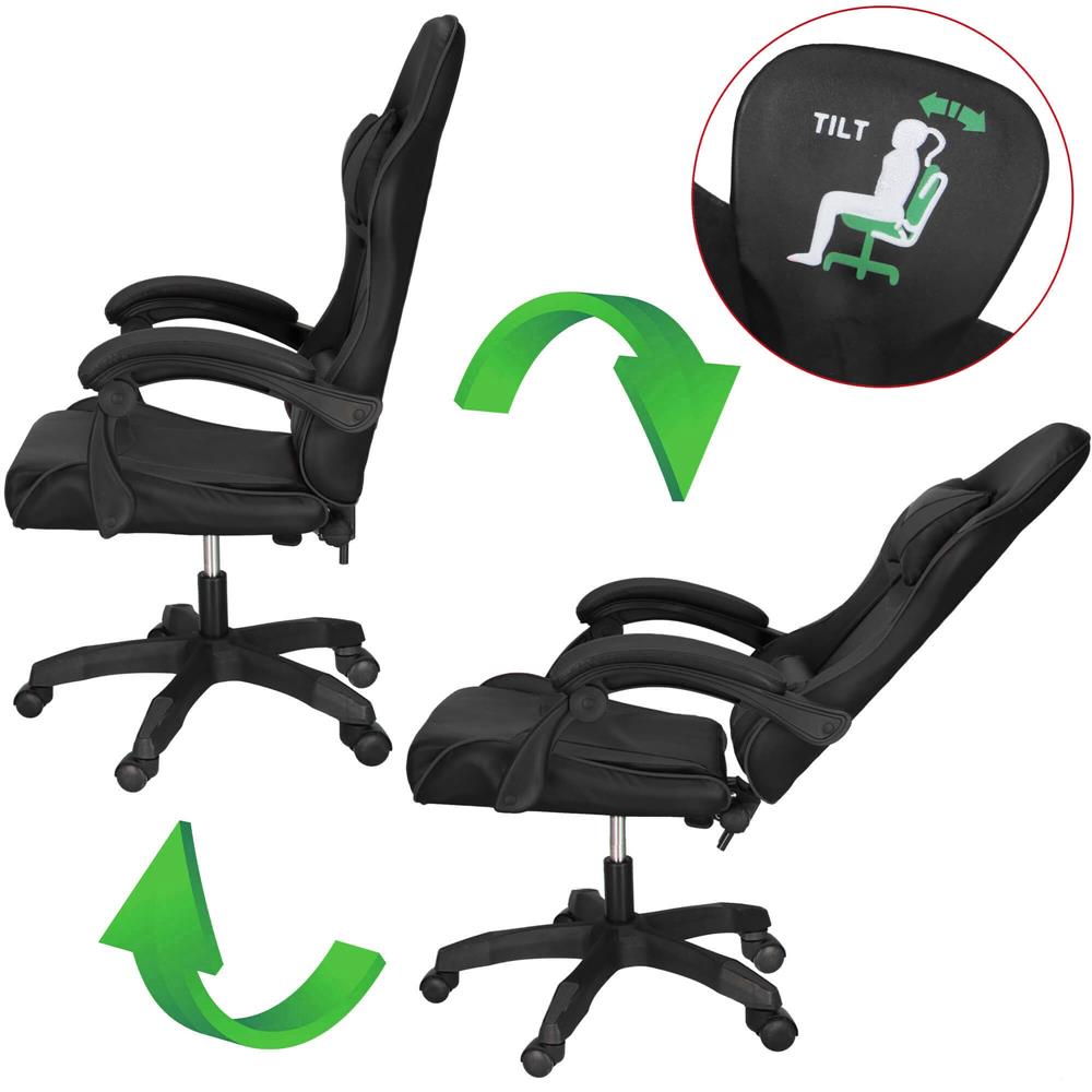 Scaun birou pentru gaming, ergonomic, suport lombar si tetiera, 114-123x55x50 cm, negru