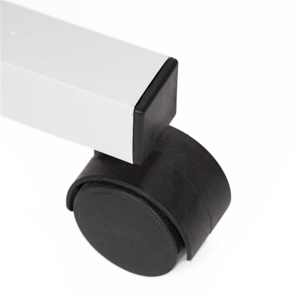 Birou reglabil pe inaltime cu rafturi si roti, blat din lemn si structura metalica, 80x40x76-86 cm, alb