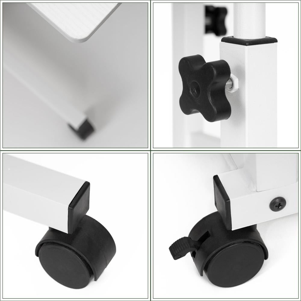 Birou reglabil pe inaltime cu rafturi si roti, blat din lemn si structura metalica, 80x40x76-86 cm, alb
