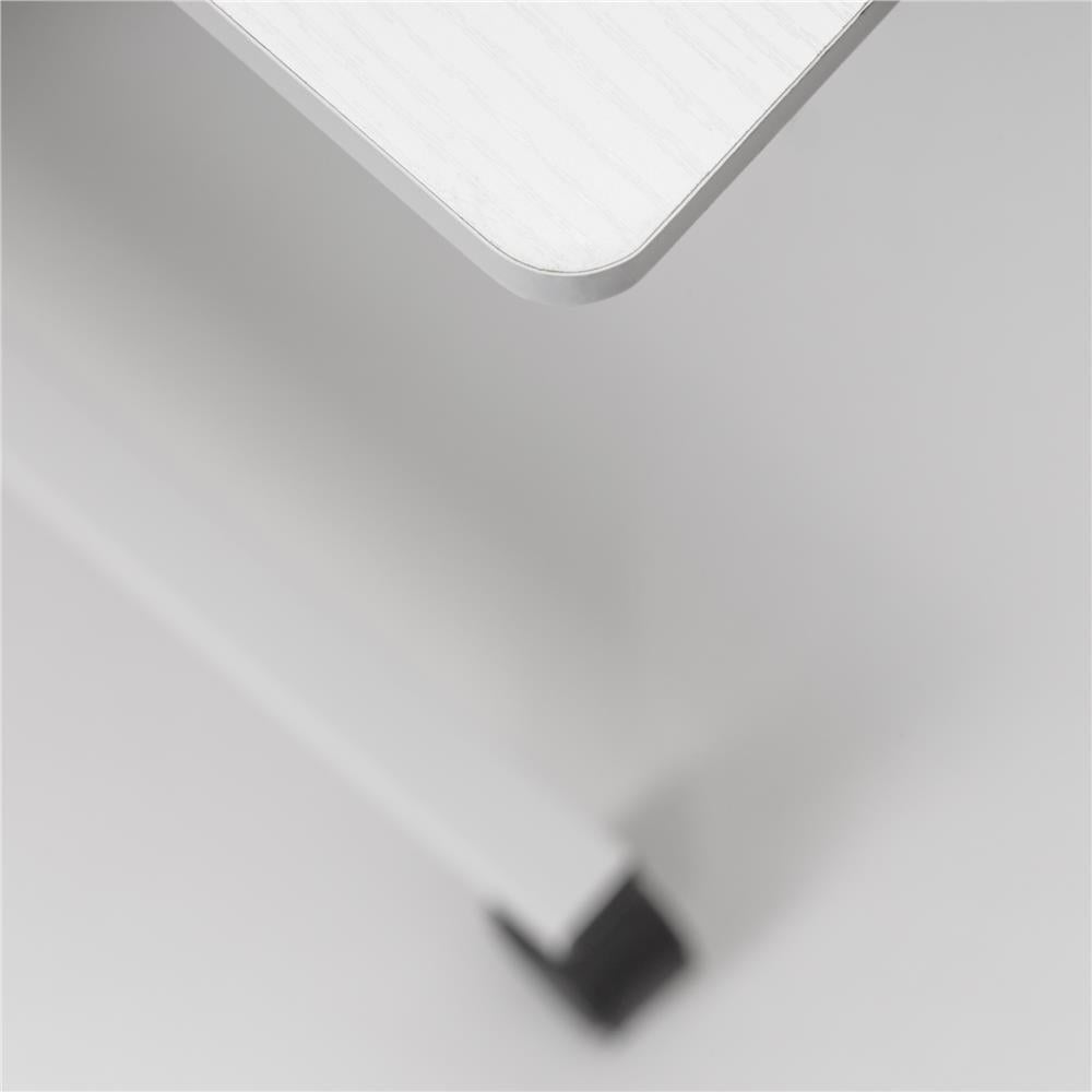 Birou reglabil pe inaltime cu rafturi si roti, blat din lemn si structura metalica, 80x40x76-86 cm, alb