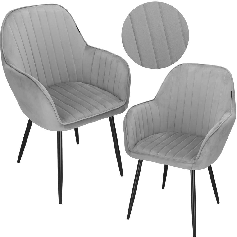 Scaun living tapitat, design modern, catifea, picioare metalice, 85x52x46 cm, gri