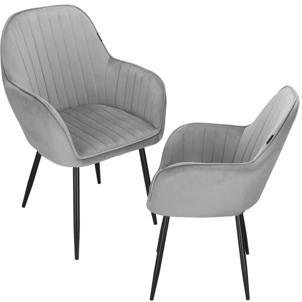 Scaun living tapitat, design modern, catifea, picioare metalice, 85x52x46 cm, gri