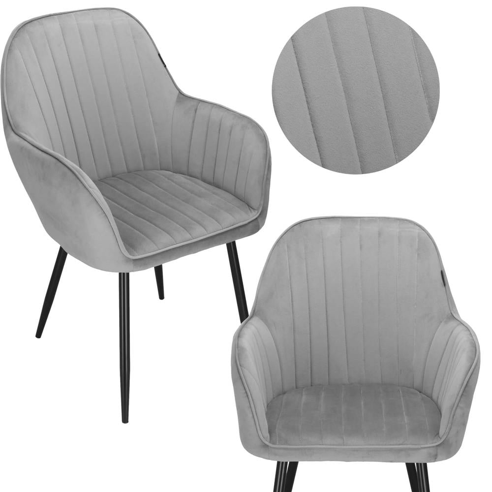 Scaun living tapitat, design modern, catifea, picioare metalice, 85x52x46 cm, gri