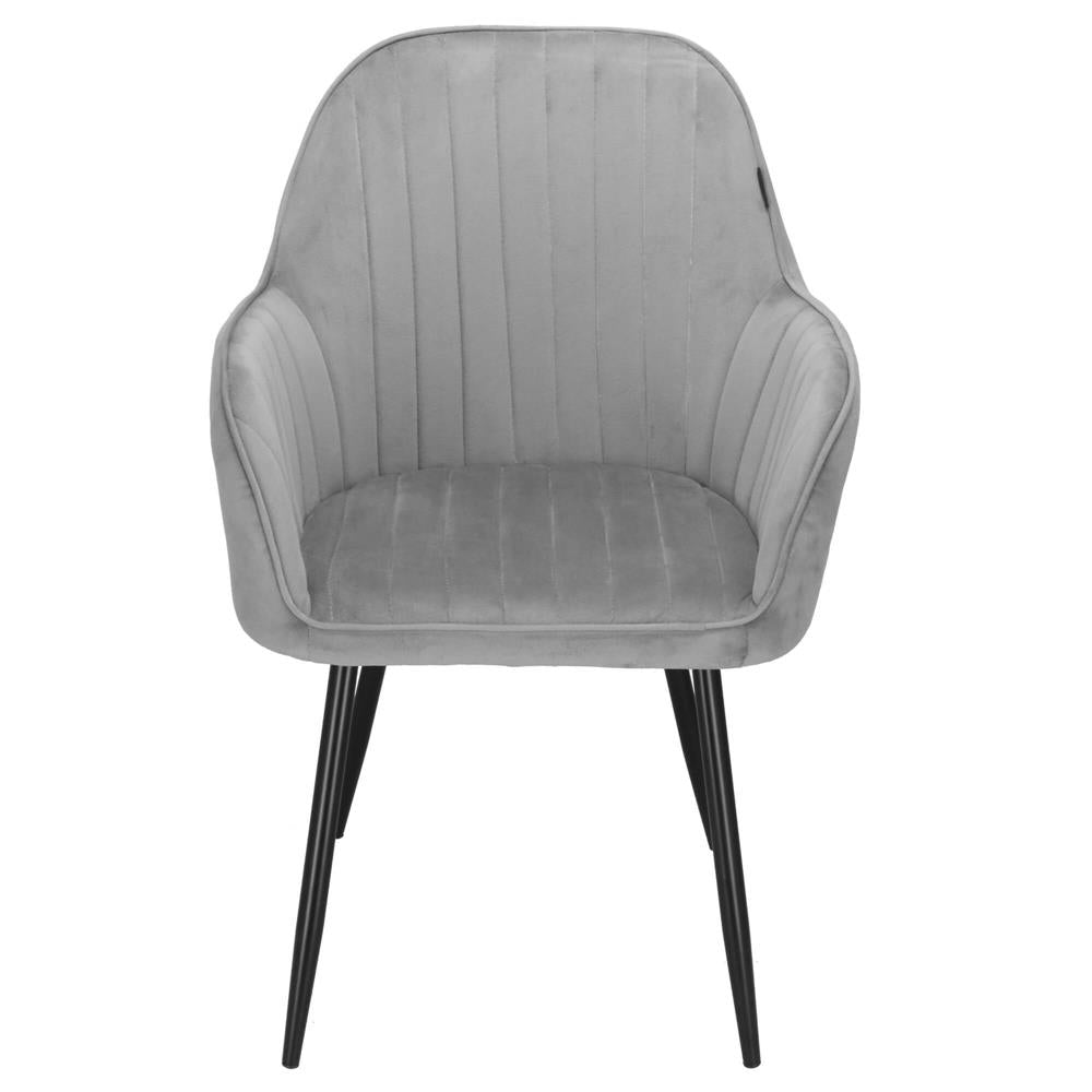 Scaun living tapitat, design modern, catifea, picioare metalice, 85x52x46 cm, gri