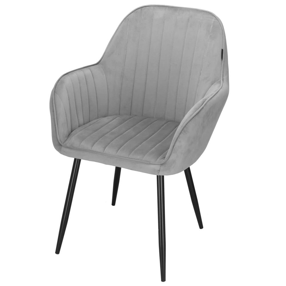 Scaun living tapitat, design modern, catifea, picioare metalice, 85x52x46 cm, gri