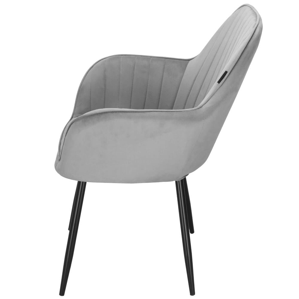 Scaun living tapitat, design modern, catifea, picioare metalice, 85x52x46 cm, gri