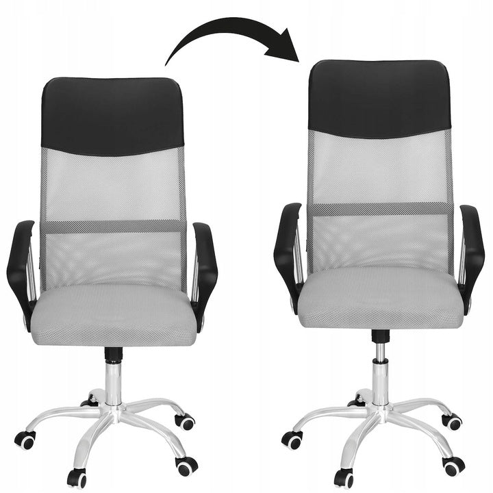 Scaun de birou ergonomic cu reglaj pe inaltime, material tip mesh si ecopiele, 58x60x117 cm, gri