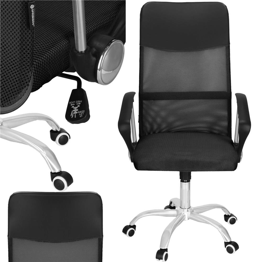 Scaun birou reglabil, ergonomic, cu spatar din microplasa respirabila si baza metalica cromata, 117x58x60 cm, negru