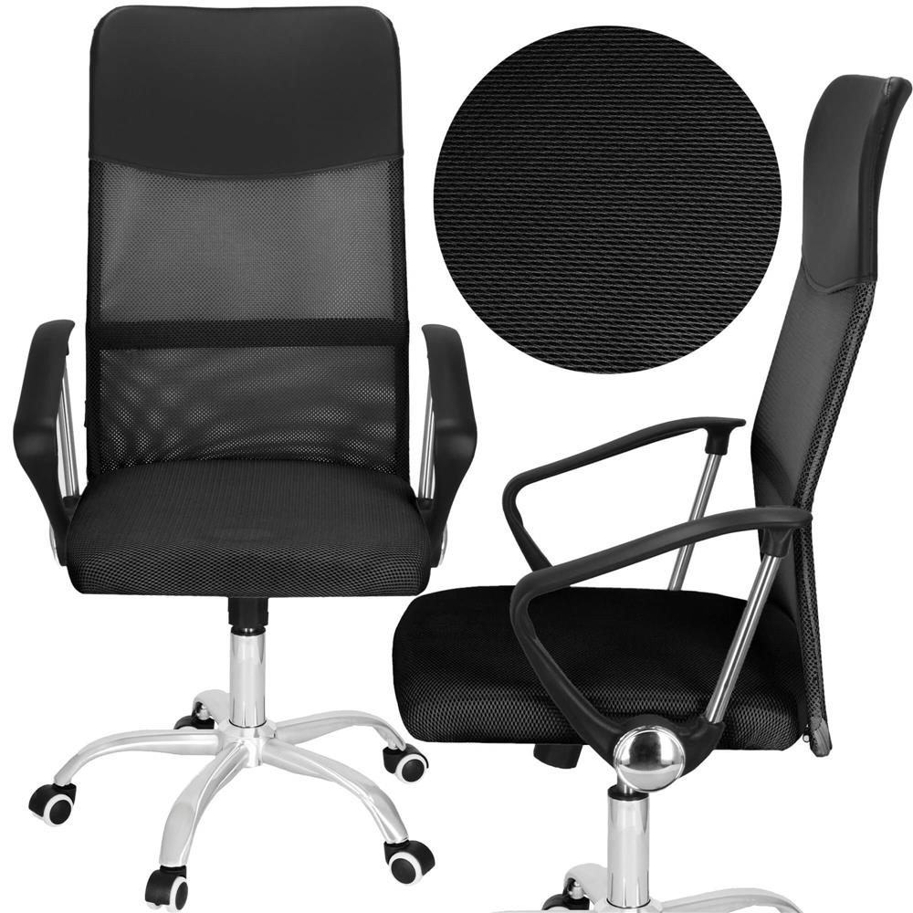 Scaun birou reglabil, ergonomic, cu spatar din microplasa respirabila si baza metalica cromata, 117x58x60 cm, negru