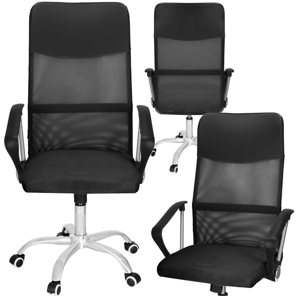 Scaun birou reglabil, ergonomic, cu spatar din microplasa respirabila si baza metalica cromata, 117x58x60 cm, negru