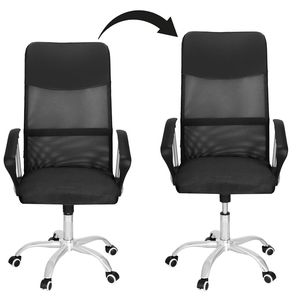Scaun birou reglabil, ergonomic, cu spatar din microplasa respirabila si baza metalica cromata, 117x58x60 cm, negru