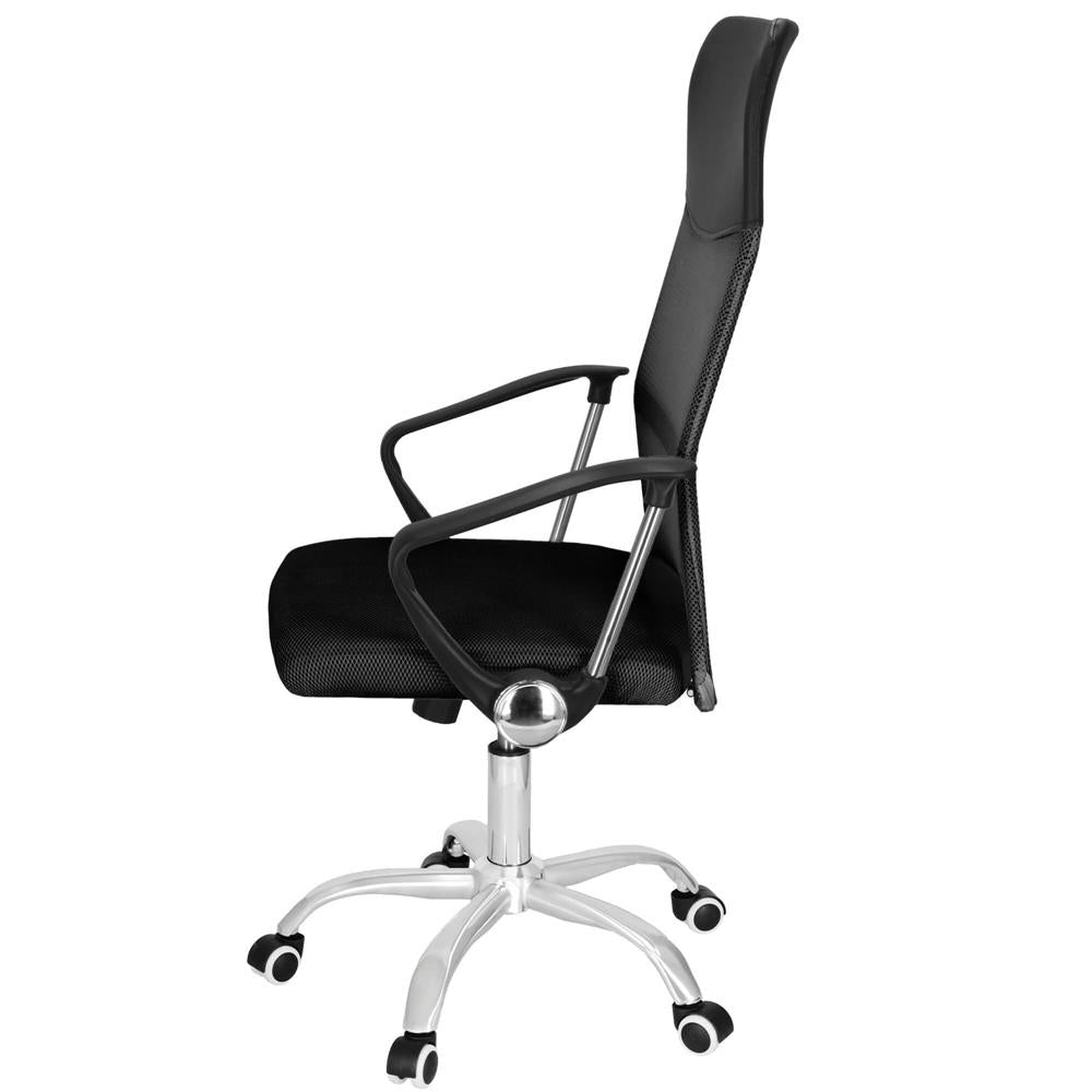 Scaun birou reglabil, ergonomic, cu spatar din microplasa respirabila si baza metalica cromata, 117x58x60 cm, negru