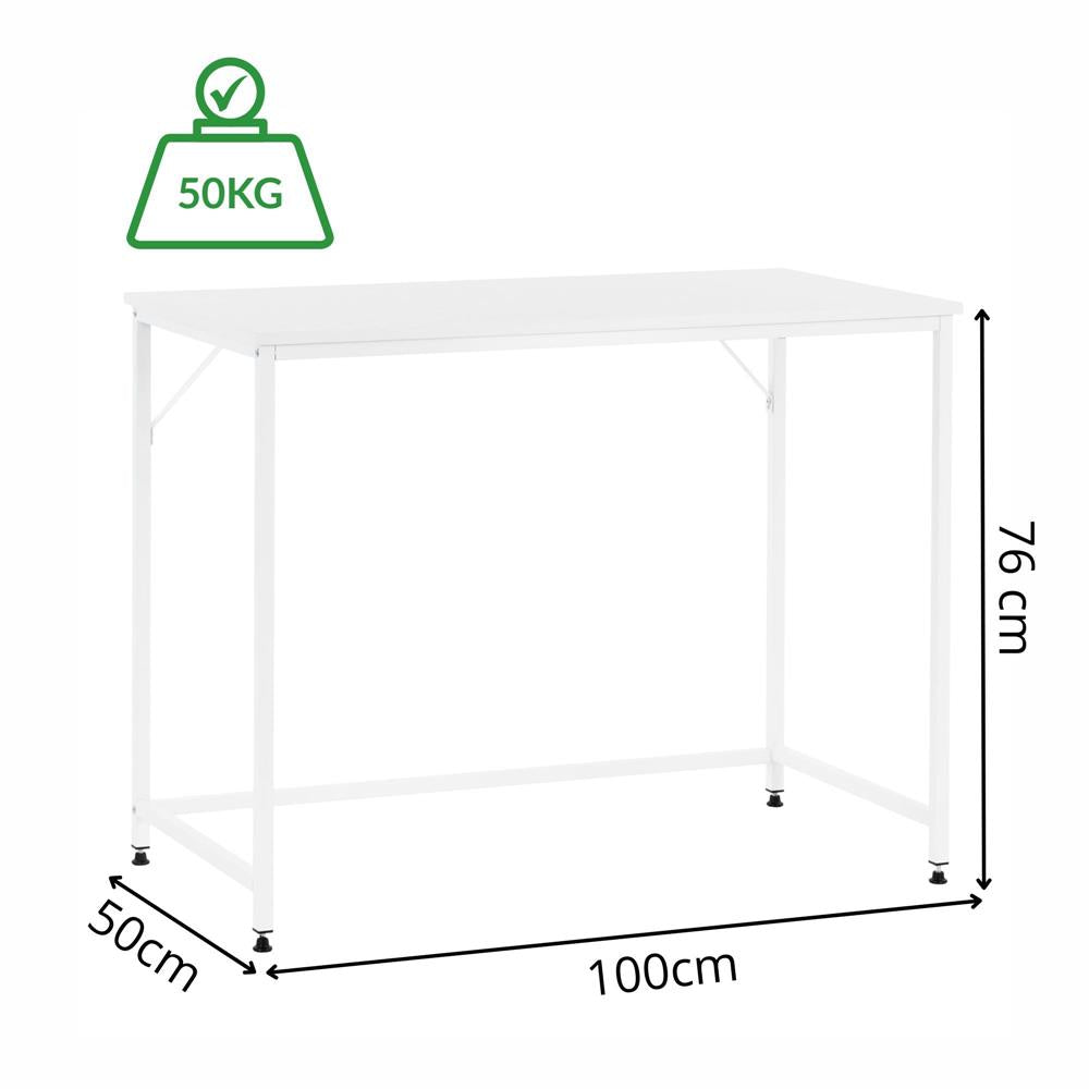 Birou cu blat MDF si cadru metalic, 100x50x76 cm, alb