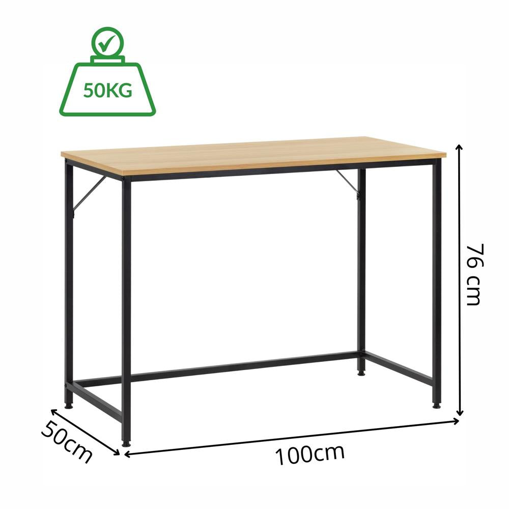 Birou cu blat MDF si cadru metalic, 100x50x76 cm, maro deschis
