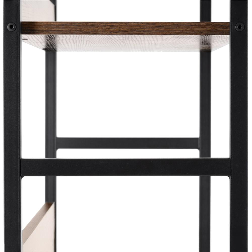 Etajera cu 4 polite din MDF si cadru metalic, stil industrial, 60x28x124.5 cm, maro inchis si negru