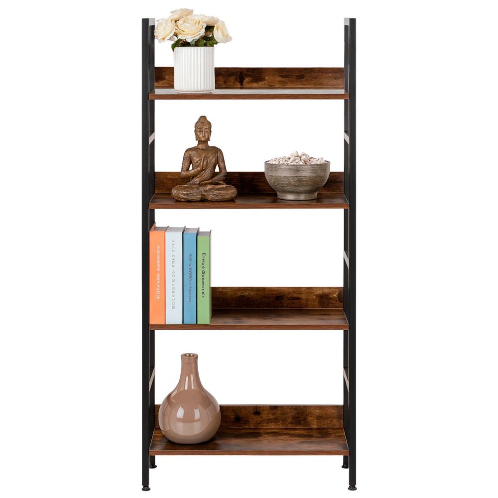 Etajera cu 4 polite din MDF si cadru metalic, stil industrial, 60x28x124.5 cm, maro inchis si negru
